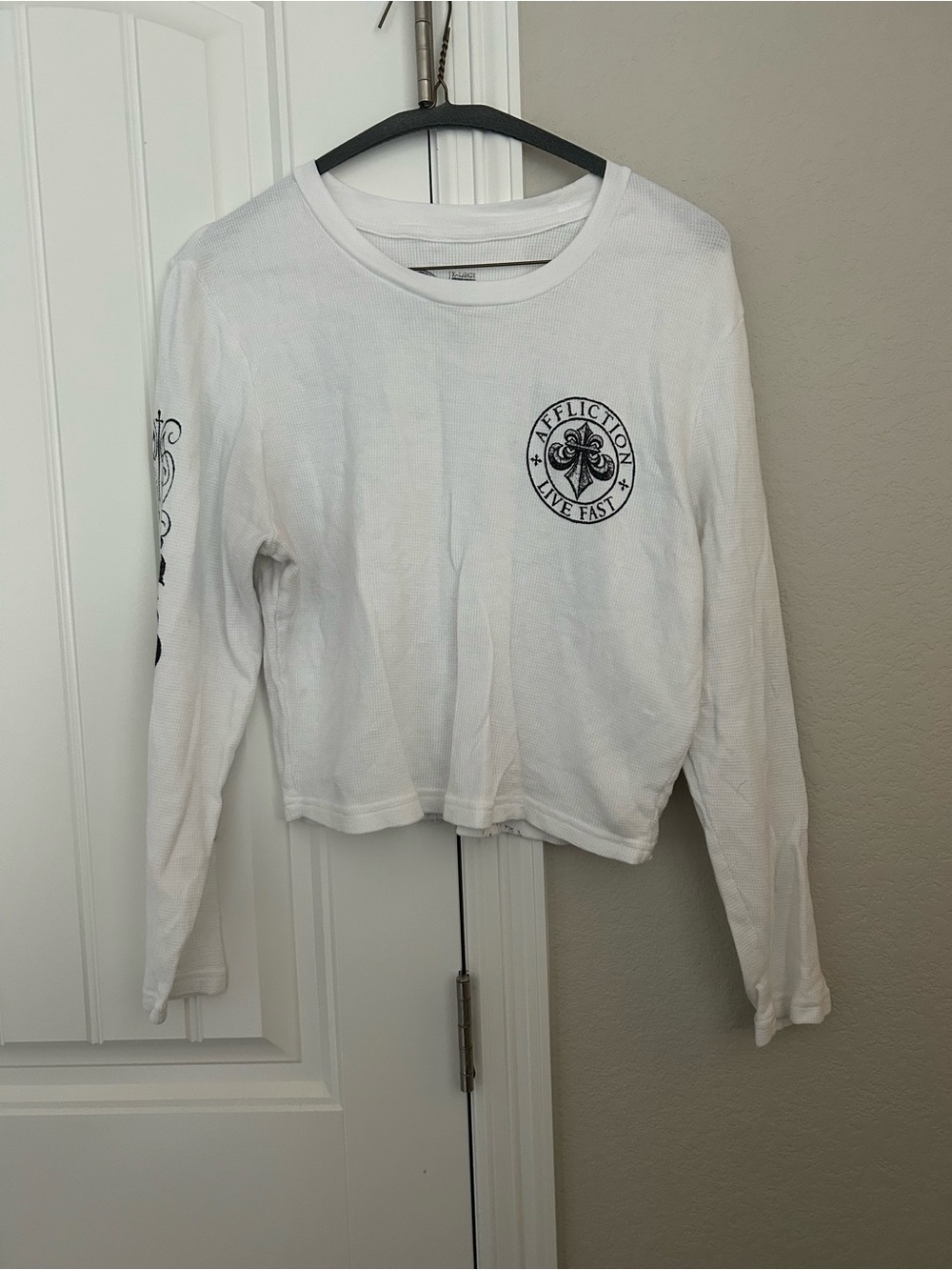 Affliction White Long Sleeve Cropped Graphic long sleeve